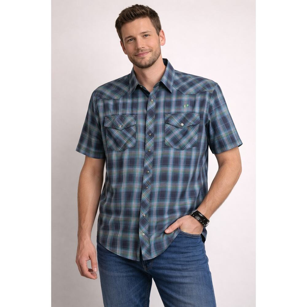 Vans Plaid Button Up Shirt Men’s XXL Blue Green Short Sleeve Casual